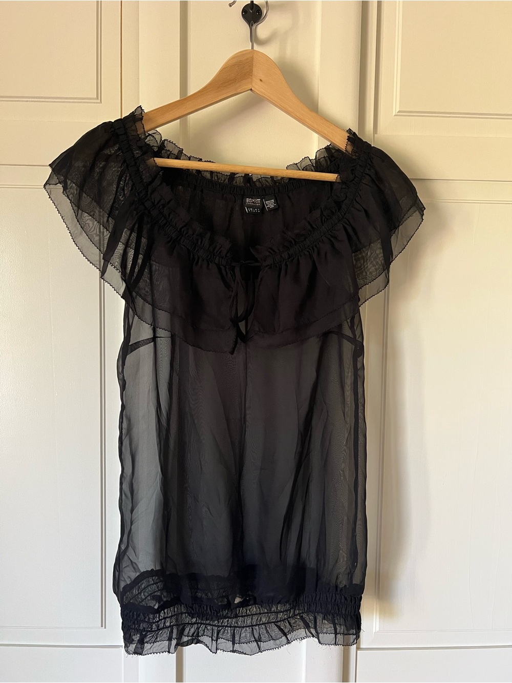 Vintage Esprit Sheer Black Ruffled Blouse